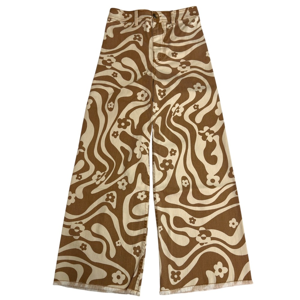 Billabong Free Fall Print Womens 26 Brown Cotton Stretch Wide Leg Pants EUC